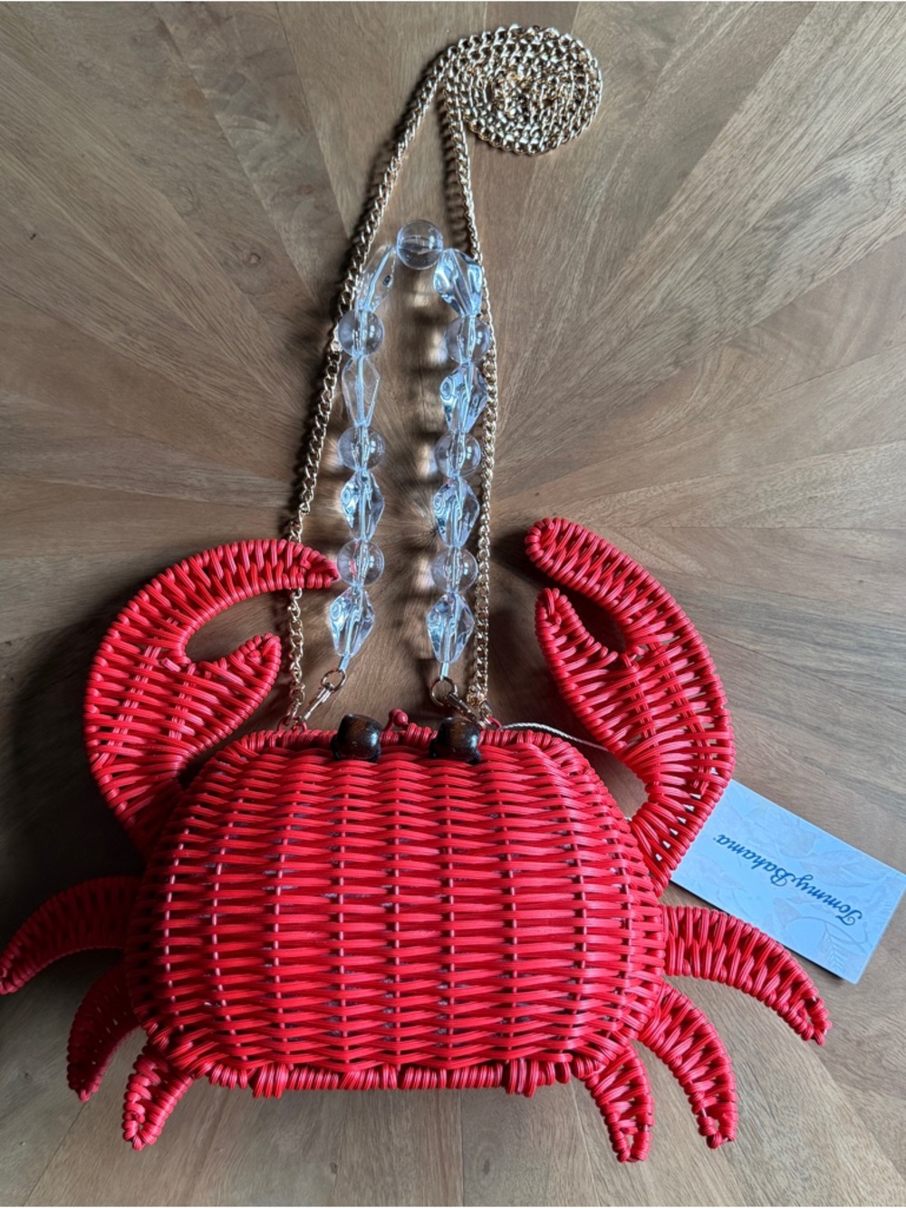 Tommy Bahama Red Woven Rattan Crab Crossbody